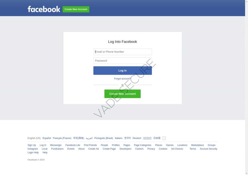 Facebook phishing page